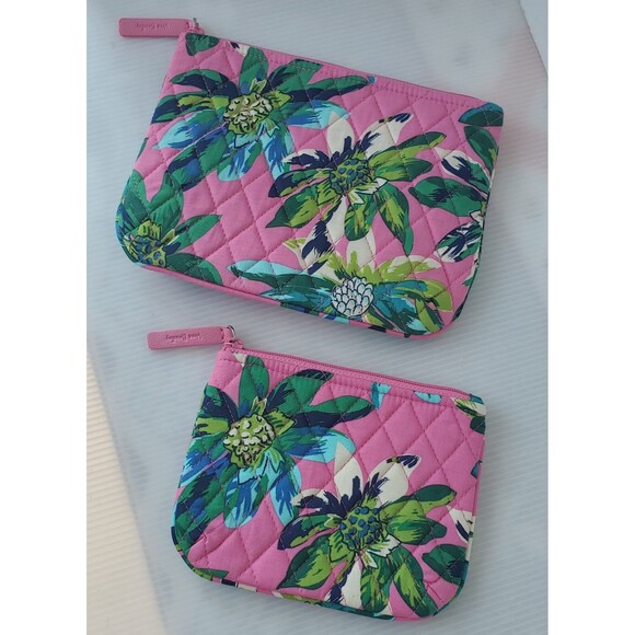 Vera Bradley Tropical Paradise Cosmetic Bag Two Piece Set Pink Floral Makeup - Picture 2 of 12